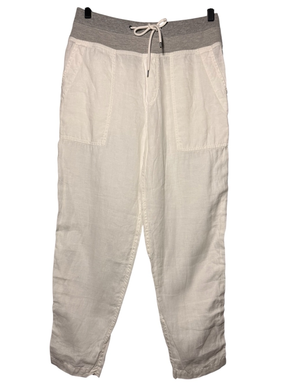 James Perse White Cotton Pants with Gray Drawstring Waist